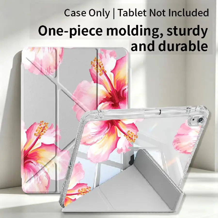 Creative Pink Floral Tablet Case with Pen Slot Cover