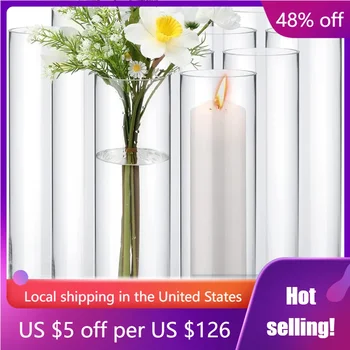 12 Pack 4 x 14 Inch Glass Clear Cylinder Flower Vases Set Floating Candle Holders for Centerpiece Table Home Wedding Decorations