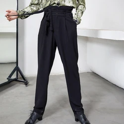 Men Latin Dance Pants Black Drawstring Trousers Chacha Samba Tango Latin Dance Clothes Ballroom Dancing Pants Dancewear SL4354