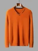 Autumn Winter New 100% Pure Wool Cashmere Sweater Men's V-neck Knitted Pullover Casual Solid Color Knitted Base Sweater Menswear 1