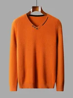 Autumn Winter New 100% Pure Wool Cashmere Sweater Men's V-neck Knitted Pullover Casual Solid Color Knitted Base Sweater Menswear 1