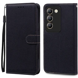 Leather Flip Wallet Phone Case with Soft Silicone Cover for Vivo V40 SE 5G (Black)
