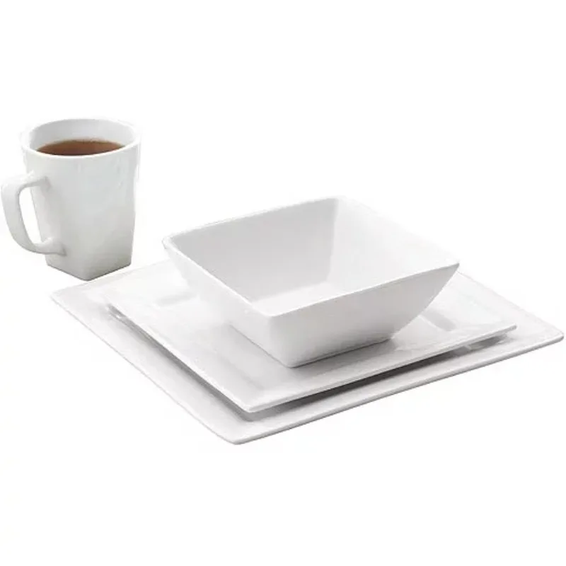 

Better Homes & Gardens 16 Piece Square Porcelain Dinnerware Set White Vaisselle