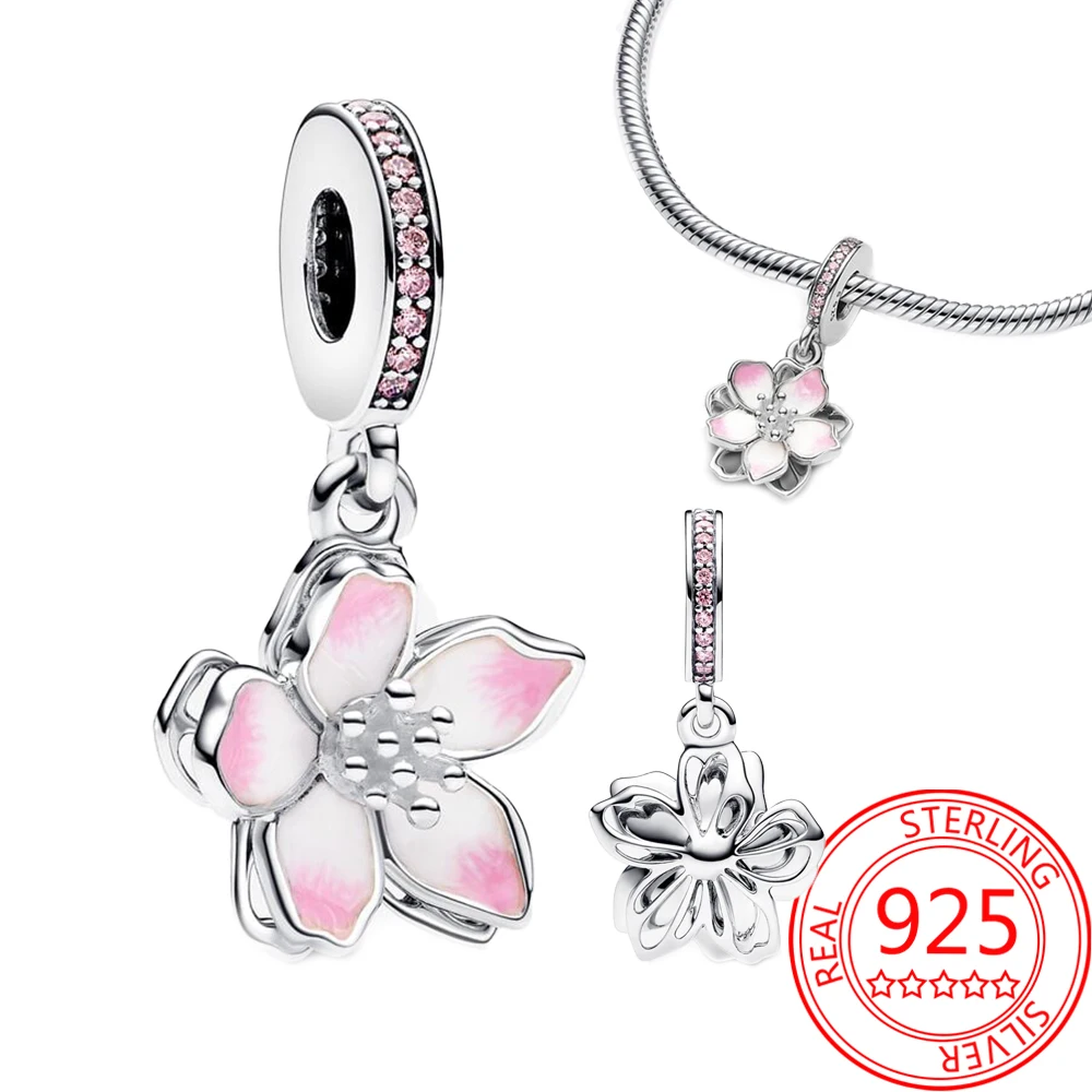 

Classical 925 Sterling Silver Pink Cherry Blossom Dangle Charm Fit Pandora Bracelet Women's Boutique Jewelry Gifts Jewelry