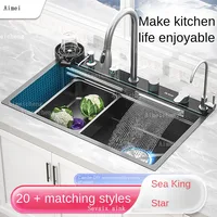 Stainless Steel Kitchen Sink Waterfall Sink Honeycomb Embossed Large Single Slot Home Multifunctional Nano Wash Basin 1
