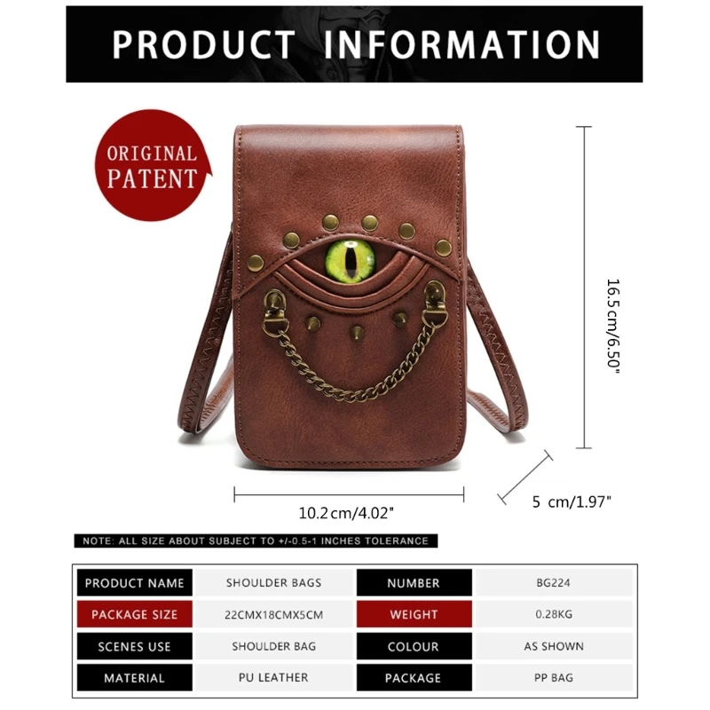 Medieval Vintage Belt Bag PU Leather Devil Eye Crossbody Waist Bag for Parties E74B