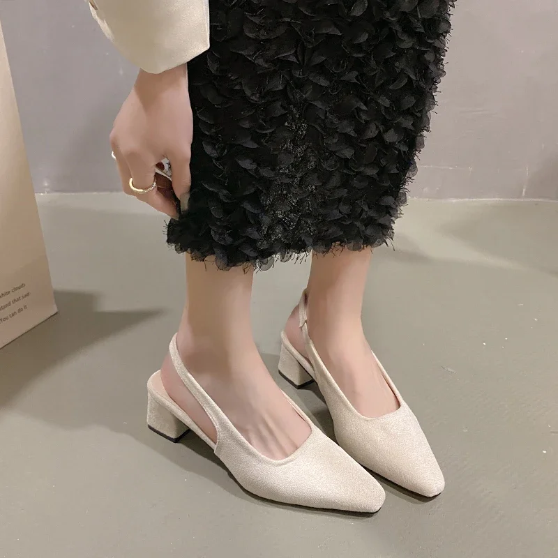 Women Suede Low-heeled Slingbacks High Heels Fashion Classics Sexy Dress Pumps Pointed Toe Solid Color Sandals women slingback sandals women high heels shoes women dress shoes