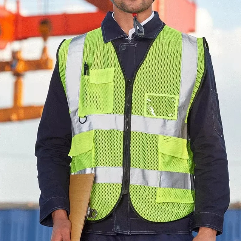 Car Reflective Safety Vest With Pockets Night Reflective Strip Vest Waistcoat High Visibility Jacket for Outdoor Traffic Cycling