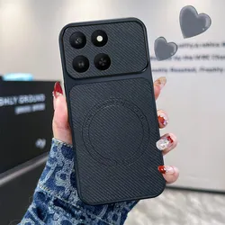 Luxury Lychee Texture Leather Soft Shockproof Case with MagSafe for Motorola Moto E15 (Carbon fiber grain)