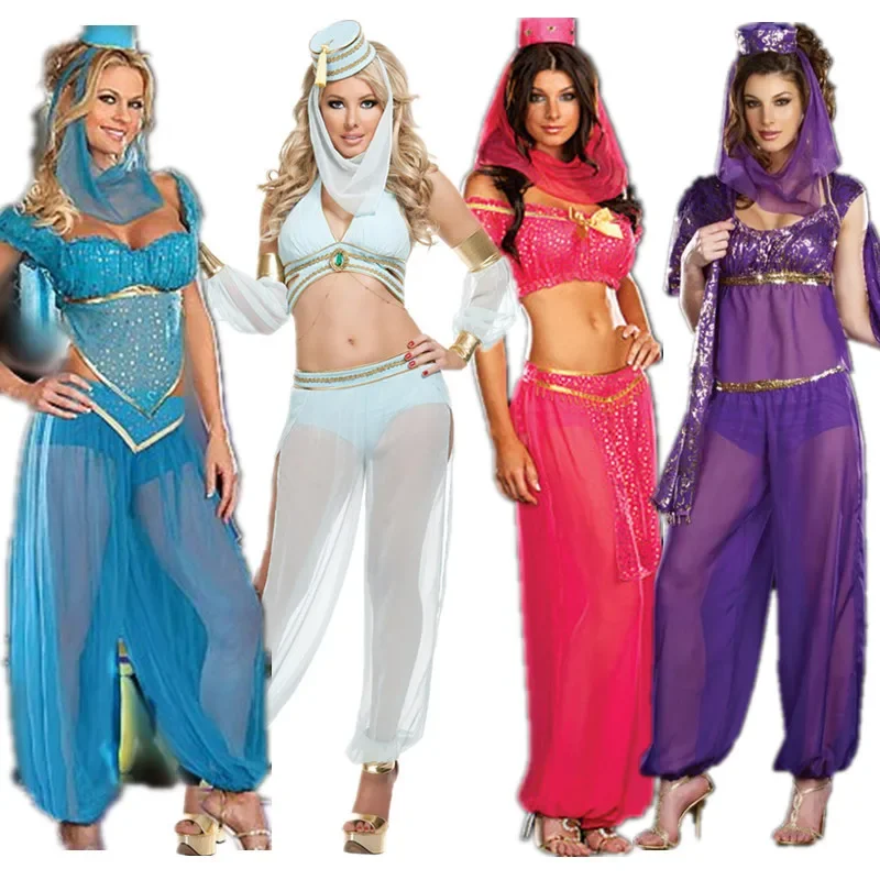 

Сексуальный костюм Aladdin Jasmine костюм джинна Арабская принцесса для танца живота