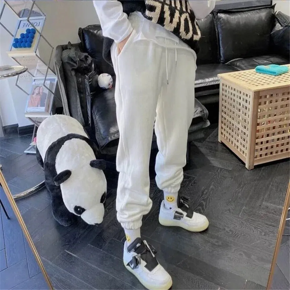 

Vintage Winter Baggy Harem Sports Pants Solid Y2k Clothes Joggers Warm Trousers Women High Waisted Straight Harajuku Sweatpants