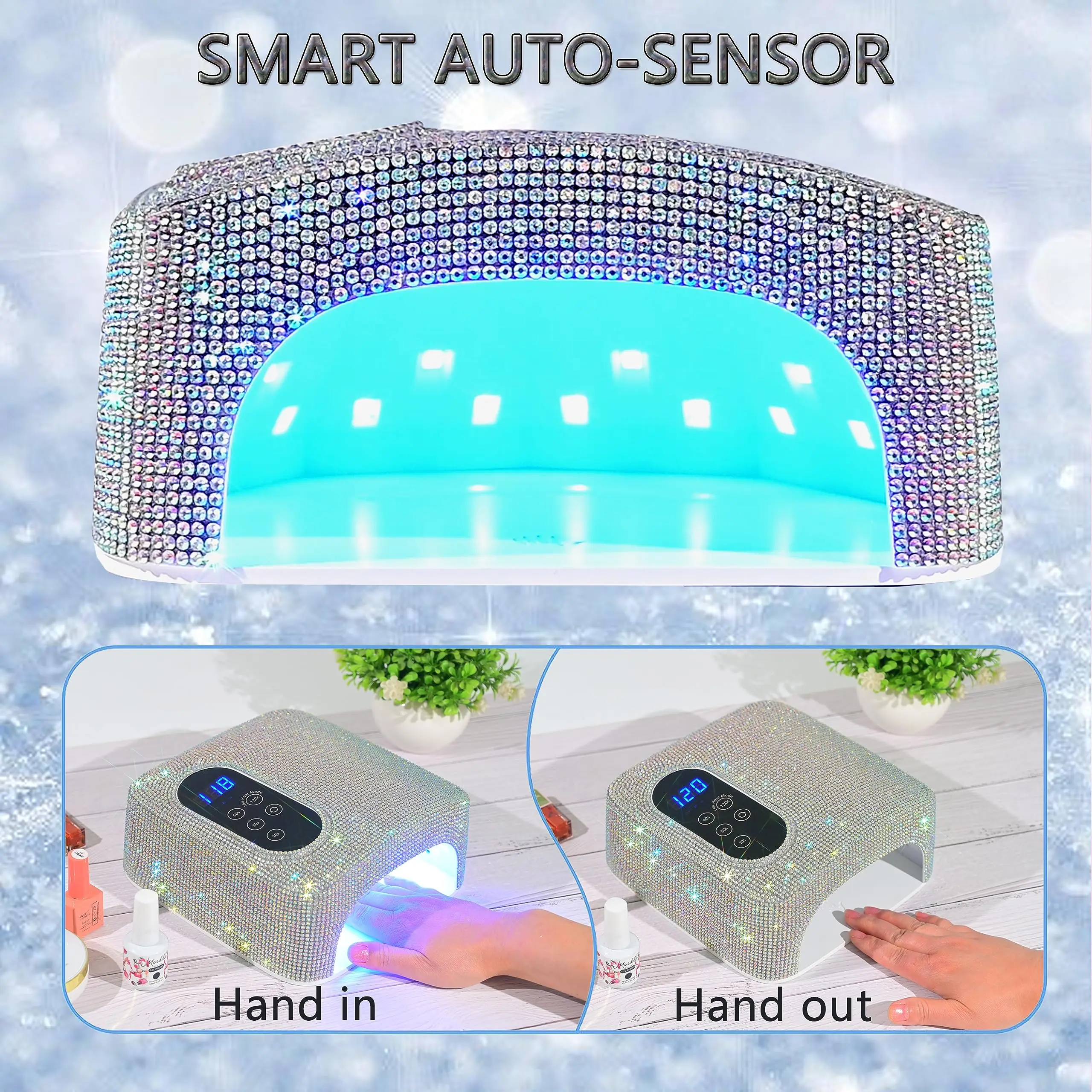Rechargeable UV LED Nail Lamp 72W Wireless Nail Dryer with Crystals Professional UV Cabin for Gel Nails Dryer Manicure Lamp 4