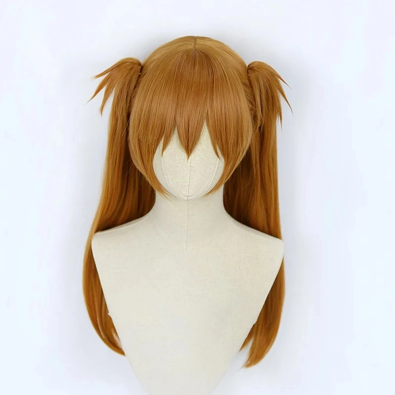 EVA Asuka Langley Soryu Anime cosplay Wig Wig Cap 2 Ponytail Clips Heat Resistant Synthetic Hair
