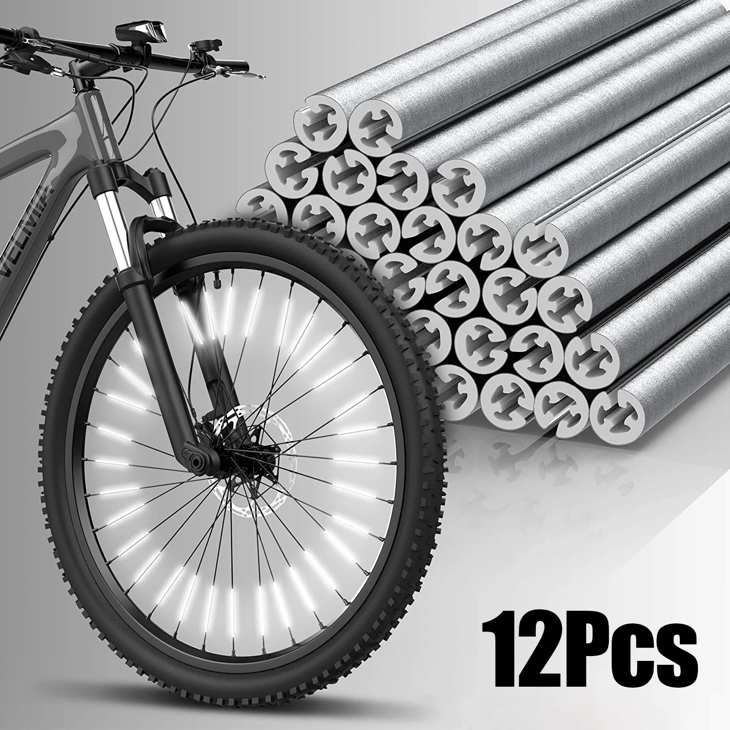 12Pcs Reflective Mount Clip Tube Warning Strip Bicycle Wheel Spoke