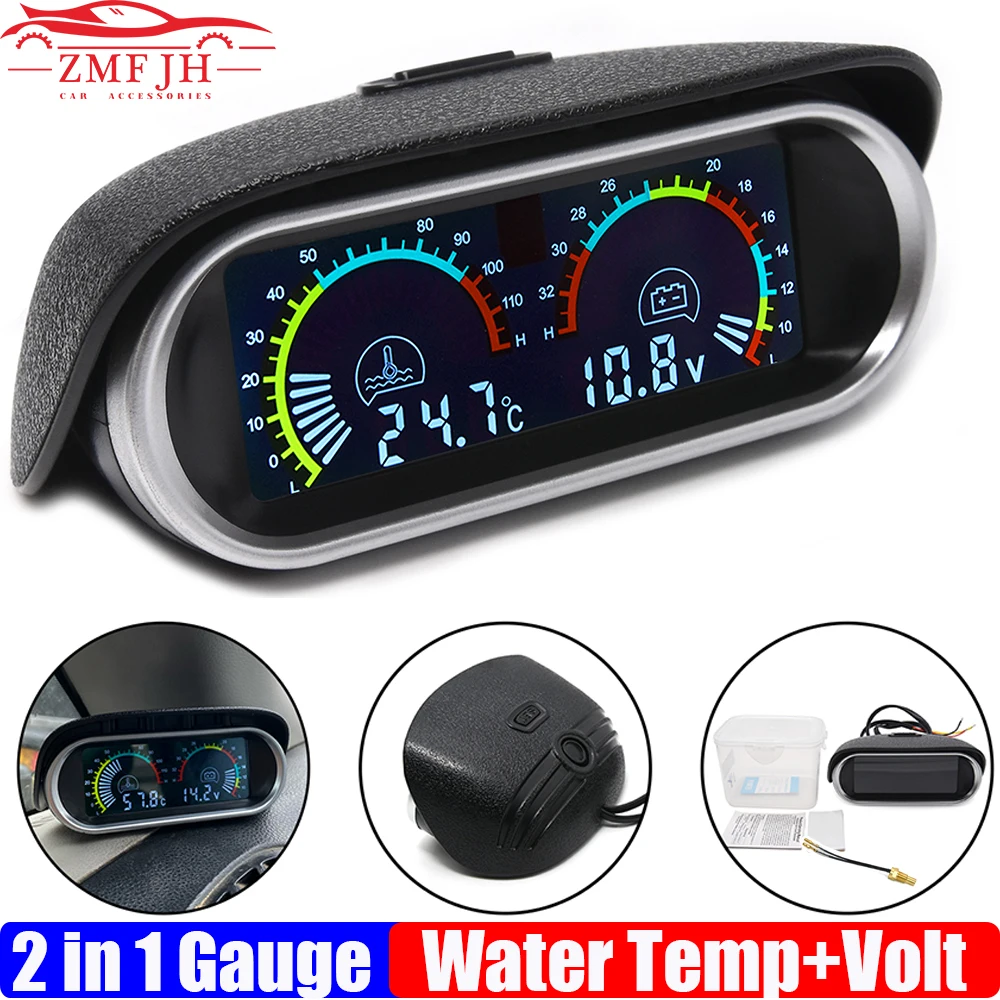 LCD gauge voltmeter Digital 2 IN 1 for car 12V 24V with water temp sensor