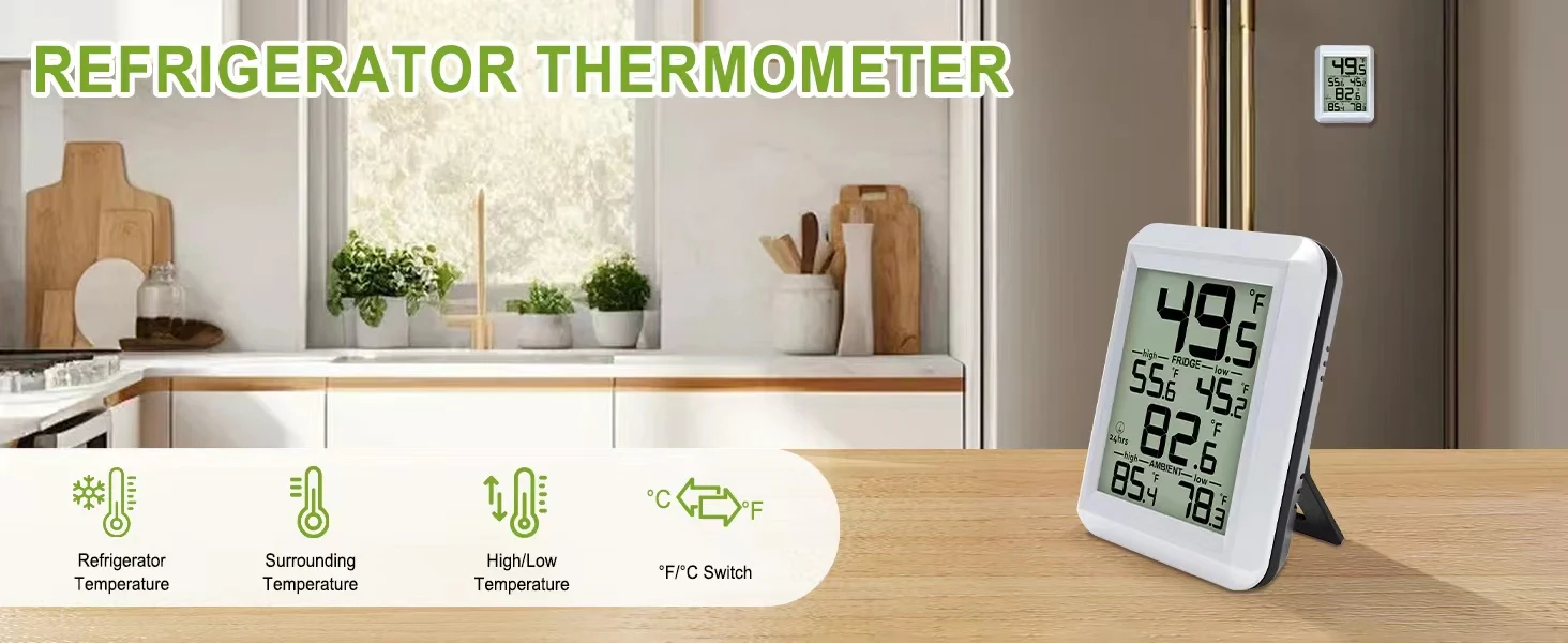Refrigerator Thermometer  Fridge and Freezer Temperature Monitoring Digital Free