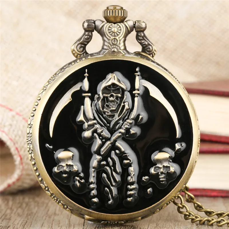 

Steampunk Evil Design Men Women Retro Quartz Analog Pocket Watch Necklace Pendant Chain Antique Timepiece Reloj De Bolsillo