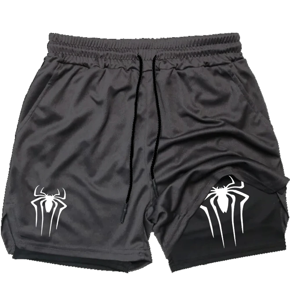 Y2K Performance Shorts Men Spider Printed GYM Casual Sports Compression Shorts Workout Running Mesh 2 In 1 Sport Short Pants 3