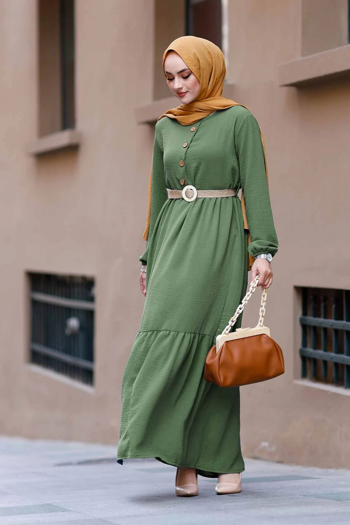 

Straw Kemerli Aerobin Dress SB-Cactus Yeşili Winter Autumn 2021 Muslim Women Hijab headscarf Islamic Turkey