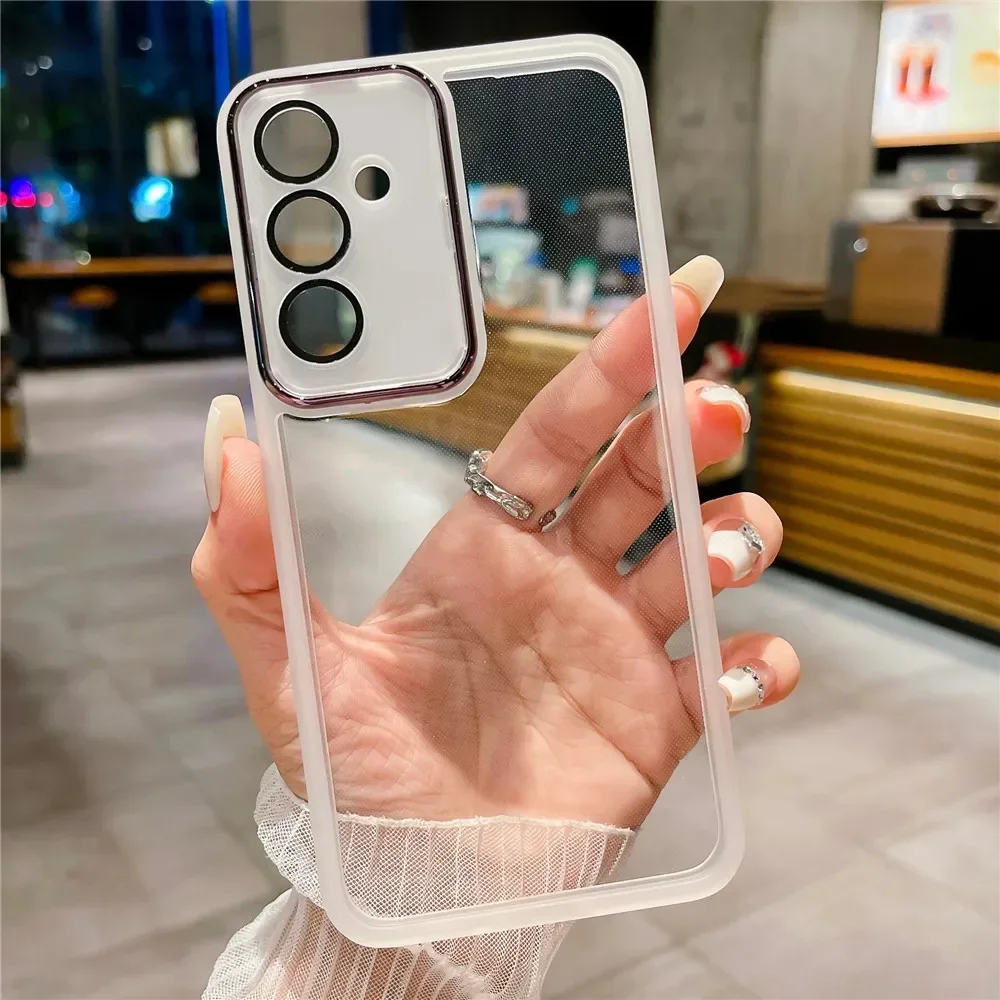 Phone Case For Samsung S23 Ultra S24 S21 FE S22 Plus M13 M33 M53 M14 M54 A55 Camera Protection Film Transparent Silicone_voghion.com