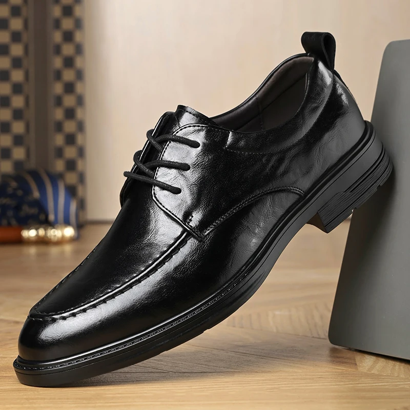 Men's Shoes Business Leather Shoes Formal Gentleman Casual Spring Low-top Lace-up British Do Old Workplace Single
