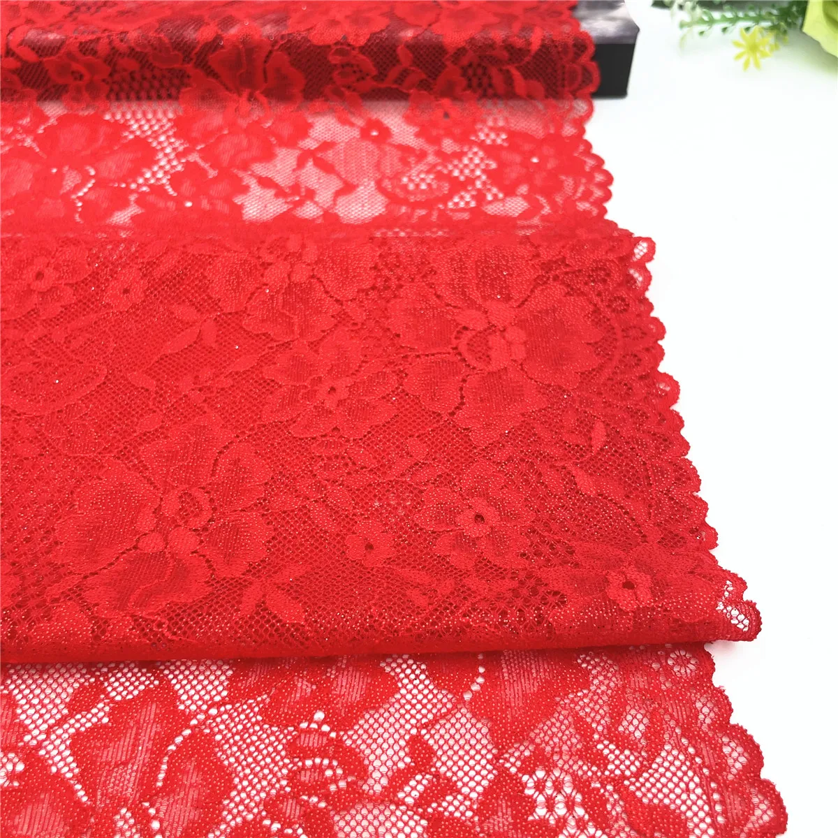 3y/lot Width 22.50cm Red With Foil Shimmer Shiny Elastic Lace Trim 4