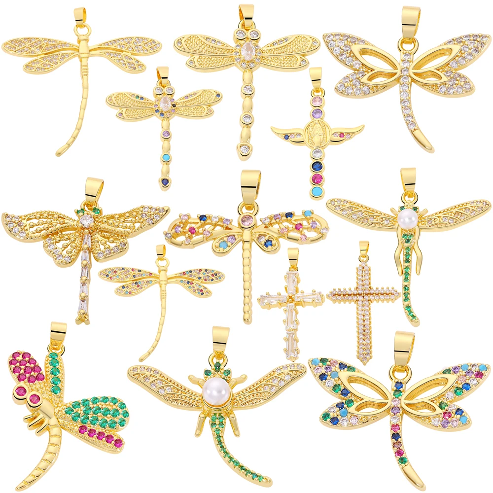 Juya DIY 18K echtes Gold vergoldet Zirkonia Christian Saint Mary Kreuz Engel Libelle Charms für Weihnachtsdekoration Schmuckherstellung