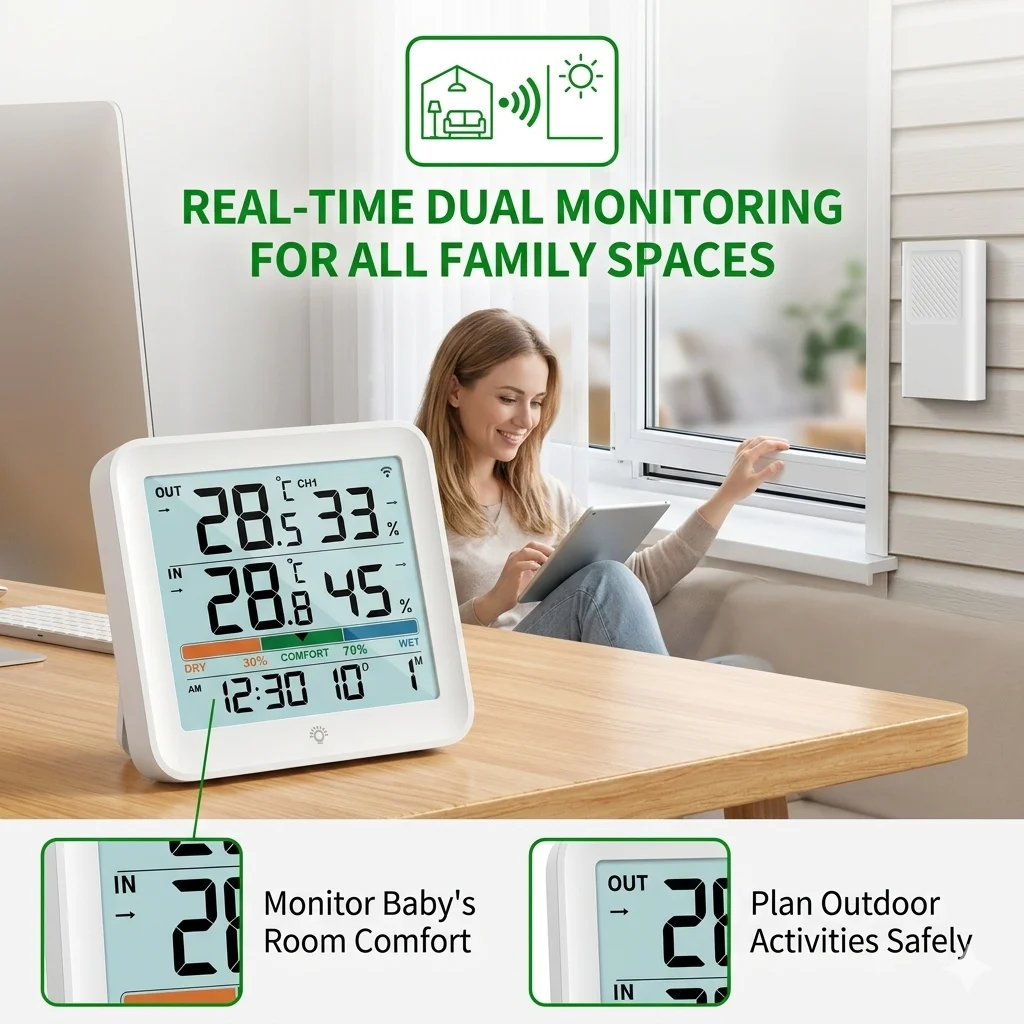 Digital Thermometer Hygrometer with Remote Indoor LCD Temperature Humidity Meter thumbnail 4
