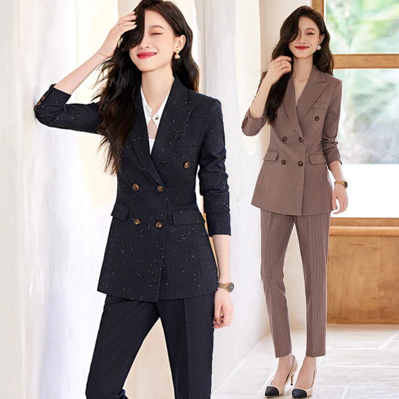 

Striped Suit Jacket Women's Design Sense Niche Double Breasted Commuter New Autumn Professional Tailored Suit Suit Overalls