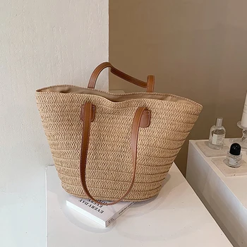 Borsa a tracolla da donna di grande capacità Borsa estiva in paglia intrecciata Borsa da spiaggia di design di lusso femminile di moda Borsa shopper Bali 1