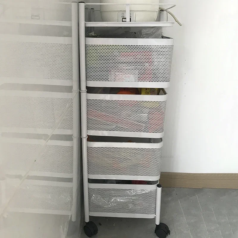 Living Room Multi-functional Cart Rotating Kitchen Trolleys Storage Rack Floor-standing Multi-layer Household Carts with Wheels