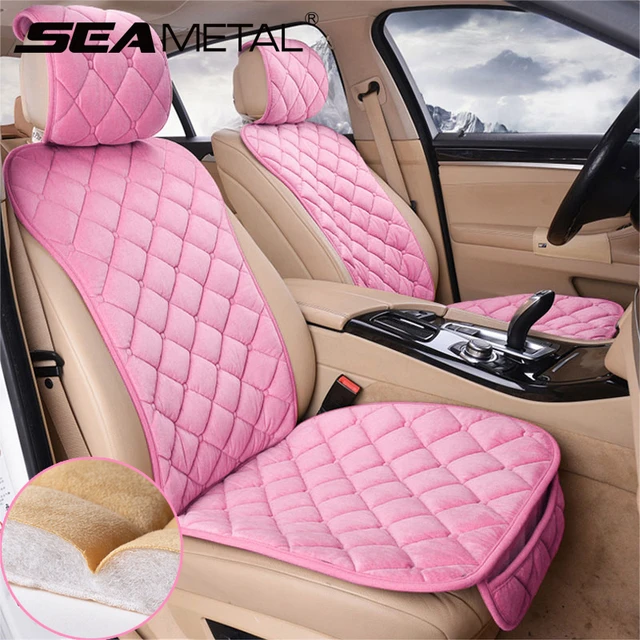 Ensemble de Housses de Siège de Voiture Universelles en Peluche, Rose,  Tapis de Protection Automobile, Adapté