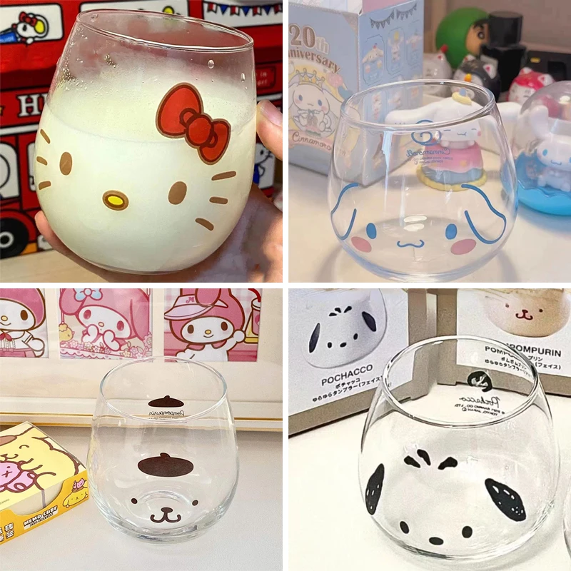 Sanrio Cinnamoroll Hello Kitty Pachacco Big Belly Water Cup Glass Cartoon Cute Juice Milk Drinking Cup Girl Kawaii Girls Gift