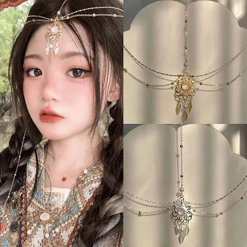 Modische Vintage Hohlgeometrie-Blumen-Kopfkette Haarband Braut-Haaraccessoires Damen Mehrschichtiges Quasten-Stirnband Party-Ornamente – Detail 1