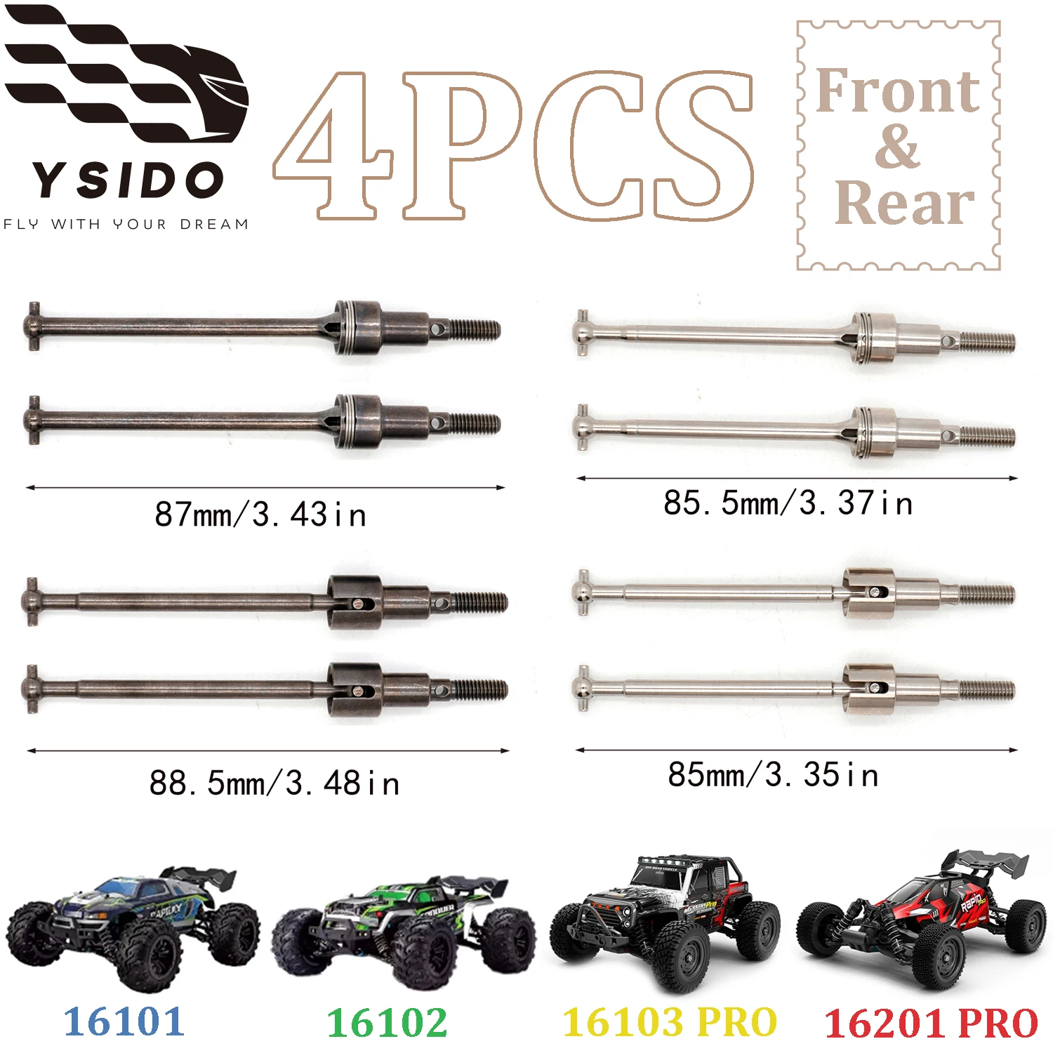 Pièces Crawlers RC Compatible avec SCY 16101 16102 16103 16201 Pro 1/16 Brushless RC Voiture Pièces Arbre De Transmission Avant Et Arrière CVD en Métal Et Manchon