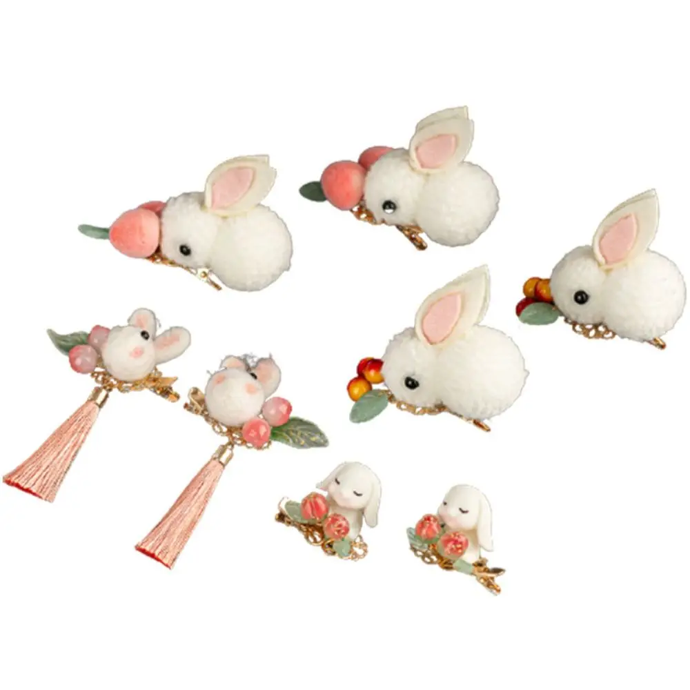 

Luxury Vintage Plush Lovely Bunny Antique Korean Style Hair Clip Children's Hair Clip New Year Bangs Clip Rabbit Hairpin