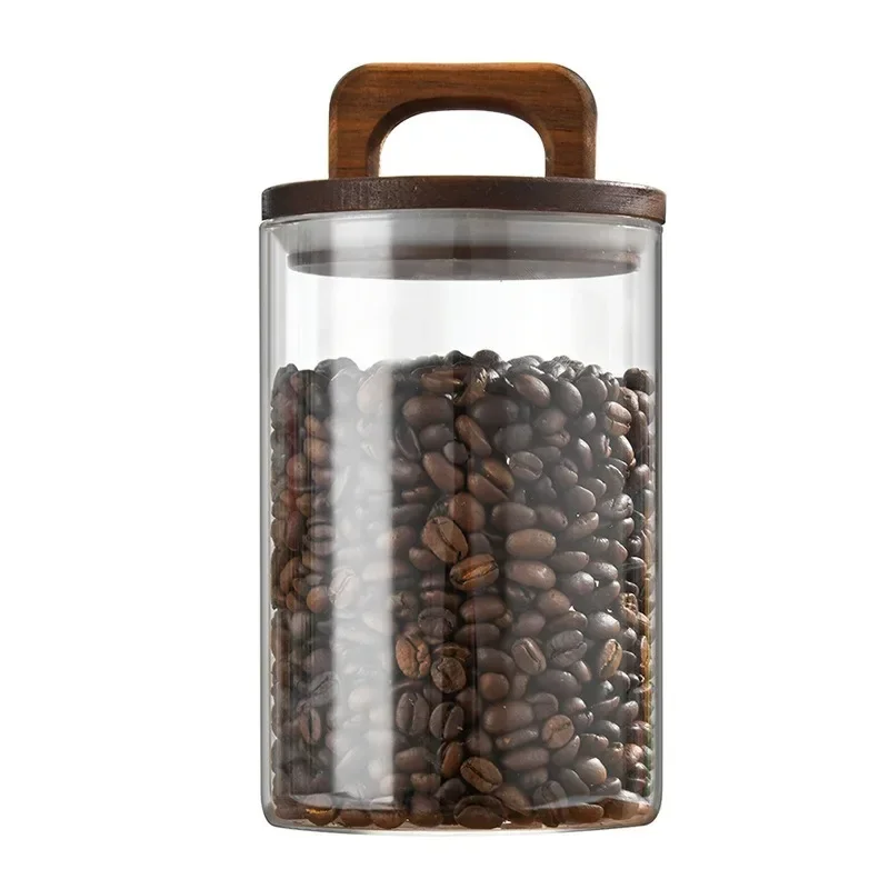 Frascos de vidro transparente para grãos de café, recipiente selado para alimentos com tampa de madeira, garrafas de armazenamento à prova de umidade para cozinha, jarra de chá e doces 5