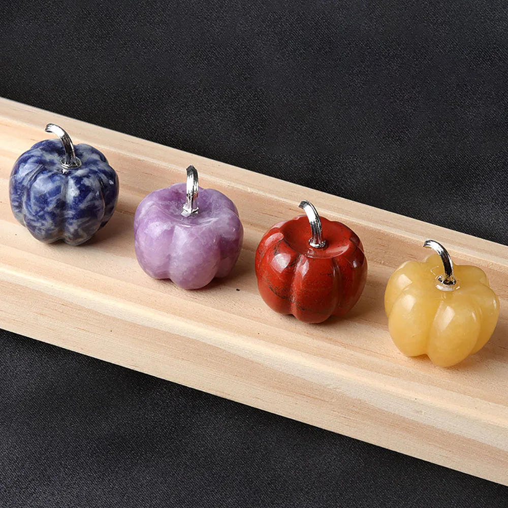 

fashion Natural gem stone carved pumpkin Halloween Thanksgiving table decoration Pendant Jewelry charm accessories random 6pc