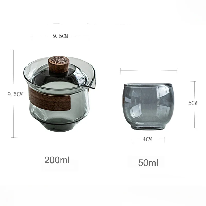 Tea set New High Boron Silicon Glass Gaiwan Cup Cover Wooden Heat Insulation Chinese Tea Bowl Tureen Travel Teaware Sets 200ML