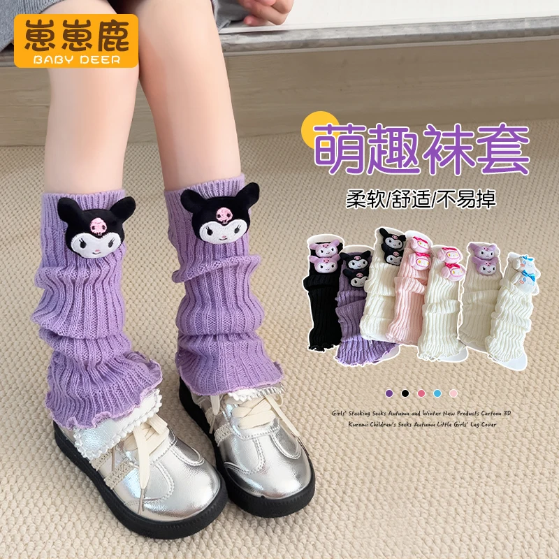 Kuromi Girl Leg Warmers Autumn Winter Japanese Y2K Cinnamoroll Lolita Black Knee Warmers Long Socks Jk Knitted White Leg Warmer children leg warmers