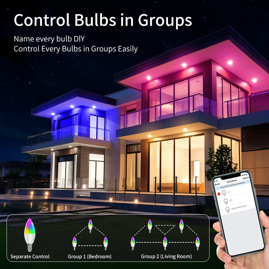 Cozylife WiFi Smart LED Light Bulb E14 9W Candle RGB Dimmable APP Voice Control Alexa Google Home smart led light bulbs