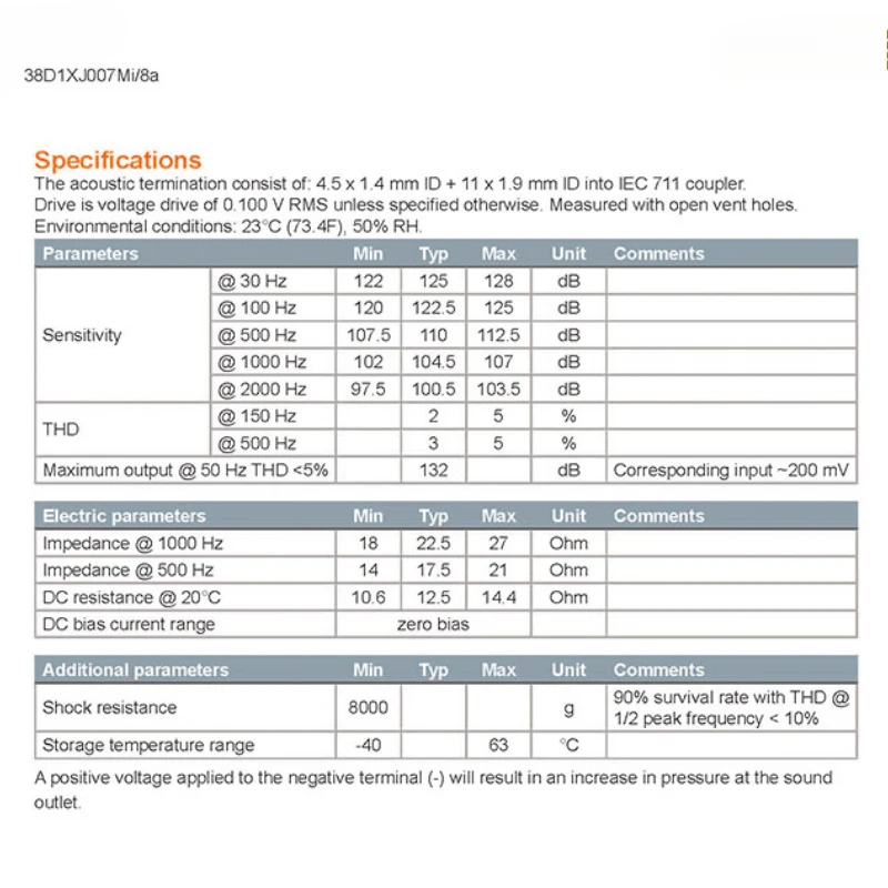 2Pcs 38D1XJ007Mi/8a Dynamic Iron Horn Speaker Balanced Armature Driver Low Frequency 3800 Series for Sonion Earphone Hearing Aid 6