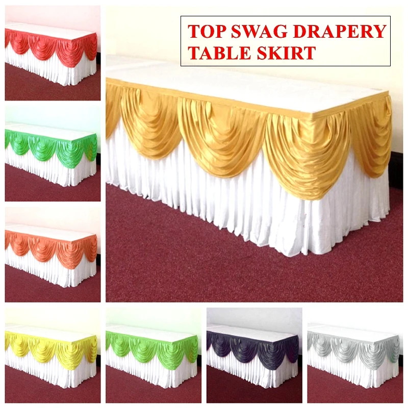 10FT Length Ice Silk Table Skirt Tablecloth Skirting With Top Swag Drape For Wedding Event Party Decoration