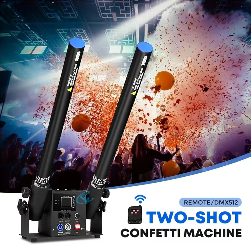 Confetti Cannon Machine DMX Remote Control 2 Holes Double-Shot Electronic Cannon