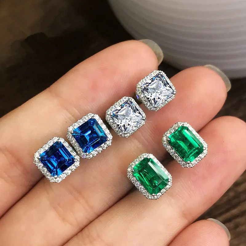 

Astuyo Wish Simple Style Ear Stud Earrings for Women Emerald Sapphire Zirconia Gemstone Fashion Female Jewelry Present Gift