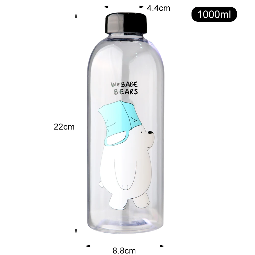 Cute Panda Bear Frosted Water Bottle with Straw - Leak-Proof 1000ml Drinkware