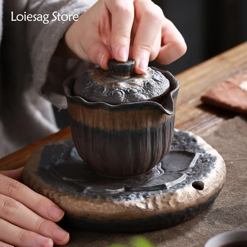 

Loiesag 200ml Lotus Teapot Purple Sand Old Rock Clay Gilt Iron Glaze Kung Fu Tea Set Yixing Handmade Single Pot Hand Grab Pot