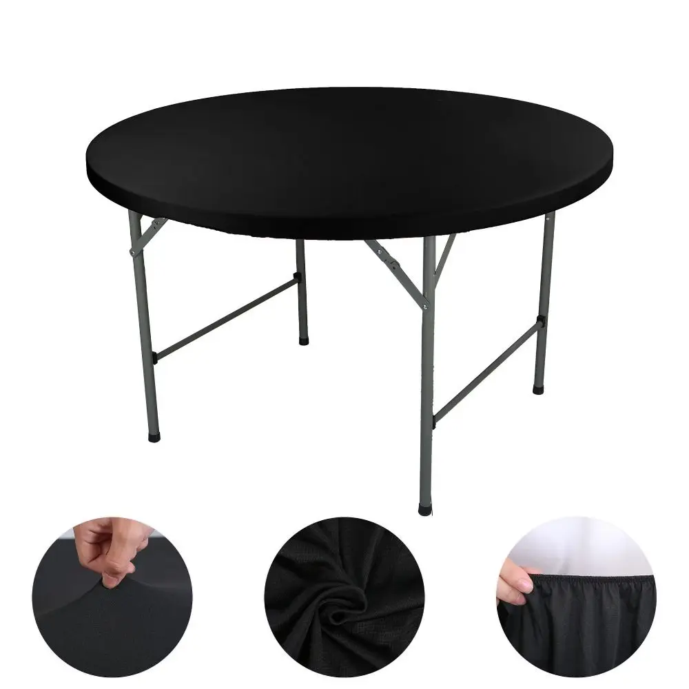 Elastic Round Table Cover Solid Color Diameter 48/60in Stain-Resistant Tablecloth Tear-Proof Folding Picnic Table Cloth Home