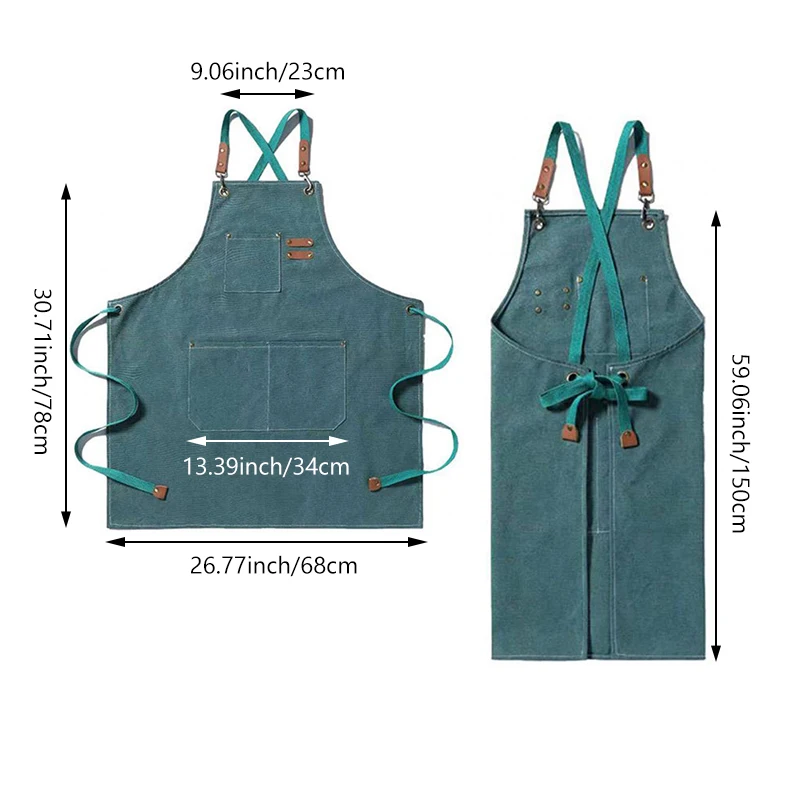 Kitchen Apron Solid Simple Unisex Canvas Work Apron Adjustable Cafe Apron For Pub Waiter With Tool Bag Can Customize LOGOL