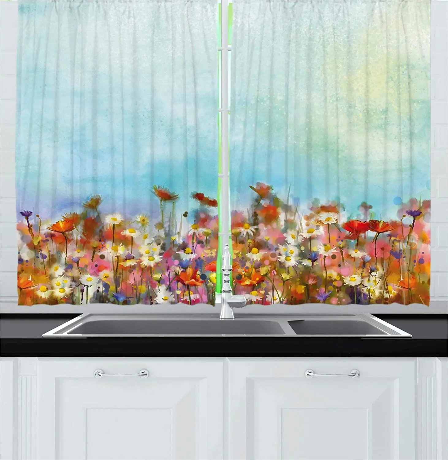 

Watercolor Floral Home Decoration Blackout Curtains Bloom Pattern with Digital Burst Ovary Curtains for Kitchen Cafe